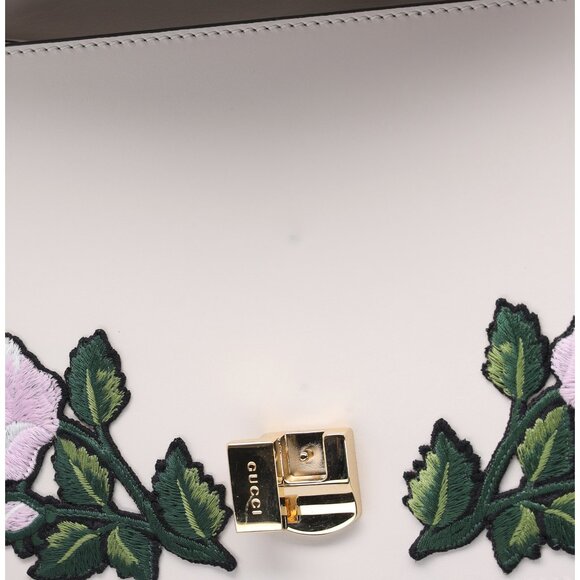 GUCCI Sylvie Shoulder Bag 421882 White Pink Multi Leather Floral Embroidery - Picture 6 of 10